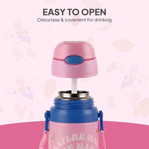 Image of CELLO Kidzbee Autumn 400 Daisy Duck Design Insulated Kids Sipper Water Bottle 400 ml | Food Grade, 3D Touch & Feel Design, BPA Free, Leakproof Easy Press Open Flip Top Cap Insulated Kids Water Bottle