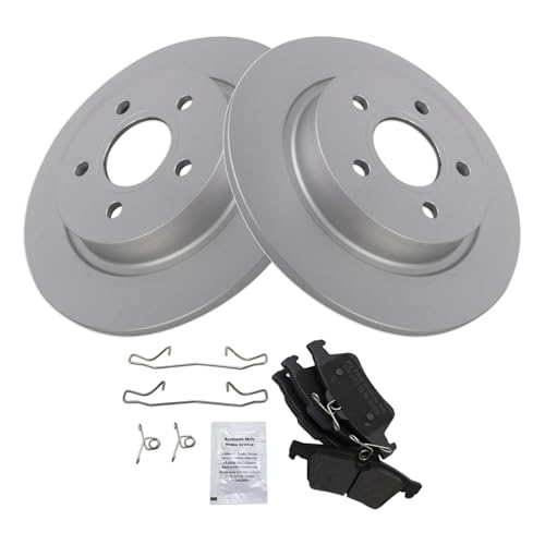 Image of TRQ Rear Brake Pad and Rotor Set Semi Metallic Coated Rotors Compatible with 2008-2013 Volvo C30 2006-2013 C70 2006-2011 S40 2006-2011 V50