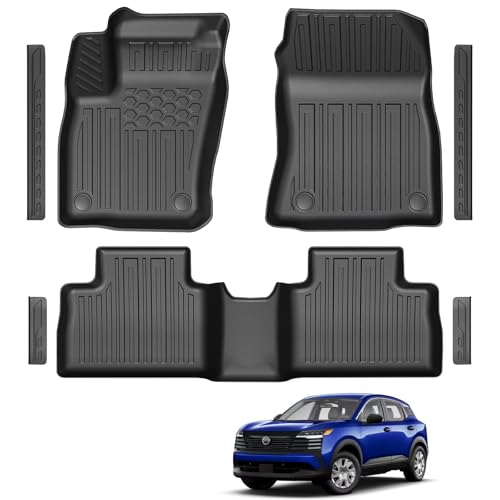 LUMWAY Floor Mats for Nissan Kicks 2025 2026 (NOT for Play Version) TPE All Weather Durable Front and Rear Floor Liners with Door Sill Guards for Nissan Kicks S SV SR Accessories