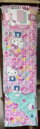 Hello Kitty Twin Quilted Blanket, Reversible Pink and Teal, Character Print Design