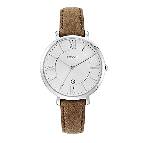 Fossil Women's Jacqueline Quartz Stainless Steel and Leather Watch, Color: Silver, Light Brown (Model: ES3708)