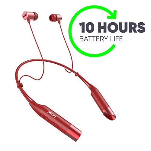 Image of Mivi Collar Wireless Bluetooth 5.0 Neckband in Ear Earphones with Mic Bluetooth Headset Wireless with Stereo Sound, Booming Bass, Long Battery Life, Voice Assistant and IPX4 Sweat Proof - Red