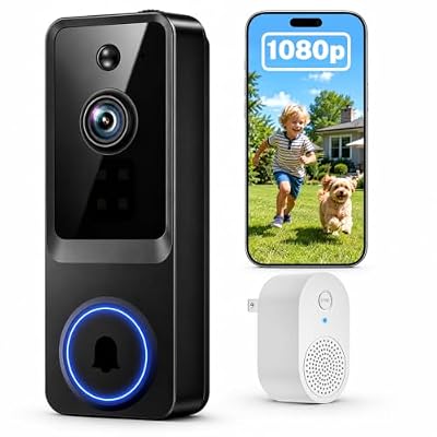Doorbell Camera Wireless, 1080P Video Doorbell Battery Powered with Receiver, Security Camera with AI Human Detection, 2-Way Audio, IR Night Vision, Cloud Storage, 2.4G WiFi, Camera for Home Security