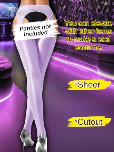 Image of ChiaoLezhee Sexy Shiny Tights, Sheer High-Waisted, Suspender Pantyhose For Women Rave Party Outfits Leggings Pants Exotic