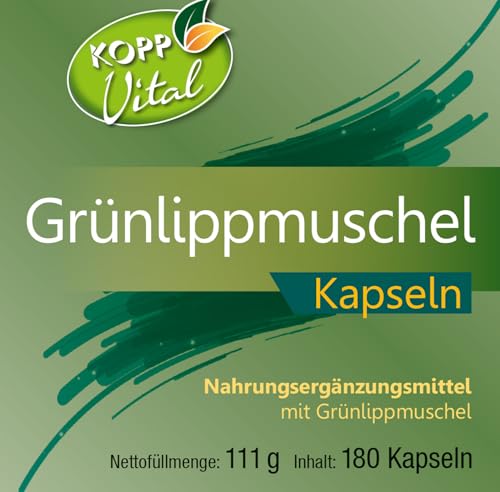KOPP Vital® Grünlippmuschel – 180 Kapseln – Reines Muschelextrakt – Sanfte Verarbeitung – Ohne Zusatzstoffe, Laktosefrei, Glutenfrei – Made in Germany - 111 g