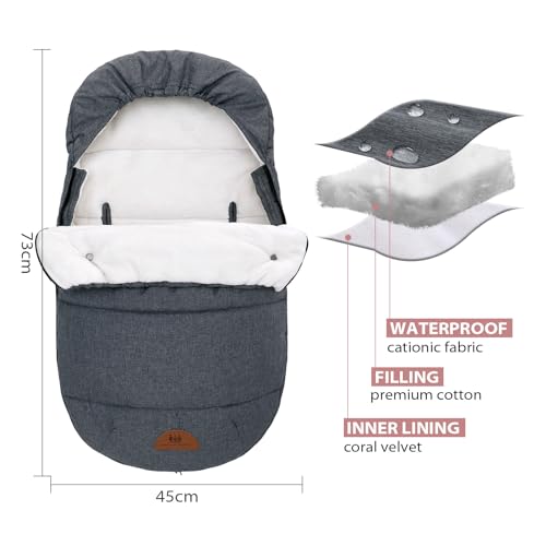Image of Miracle Baby Universal Footmuff for Prams, Winter Windproof Warm Pram Footmuffs, Baby Bunting Bags for Strollers, Pushchairs, Car Seat, Stroller Sleeping Bag, Grey