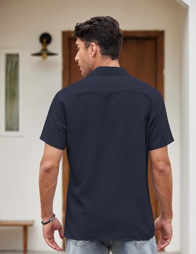 Image of COOFANDY Men's Vintage Bowling Shirt Short Sleeve Button Down Summer Cuba Beach Shirts