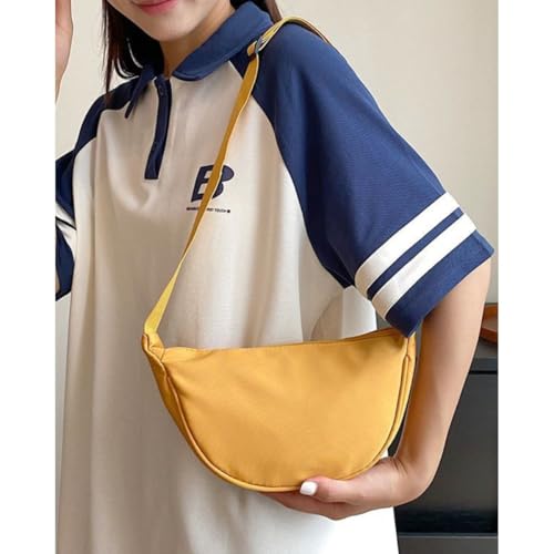 Bolsa Feminina Transversal Média Meia Lua Tecido Baguete (AMARELO)