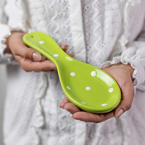 Handmade Lime Green and White Polka Dot Ceramic Kitchen Cooking