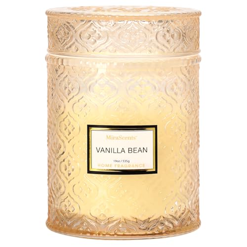 Vanilla Bean Candle, Large Decorative Glass Candle 19oz, Luxury Soy