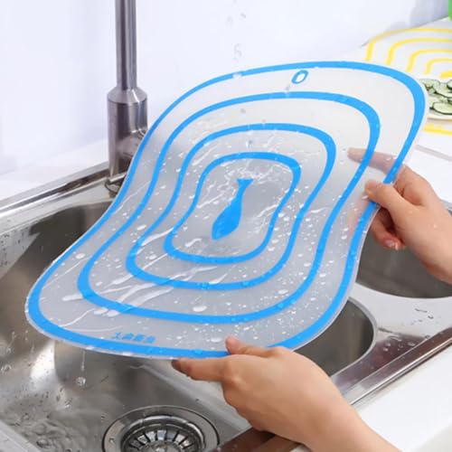 Image of 2Pcs Flexible Non Slip Cutting Mat for Kitchen, Food Grade Plastic Chopping Board Sheet for Fruits, Vegetables & Meat, Reusable Foldable Easy Clean Cutting Pad (Multi Color)