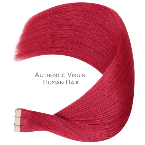 Image of WENNALIFE Tape in Hair Extensions Human Hair, 20pcs 50g 14 inch Red Remy Hair Extensions Straight Human Hair Tape in Extensions Skin Weft Tape Extensions Human Hair