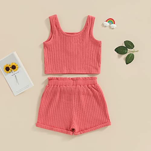 Image of Little Toddler Kids Girl Clothes Set 1-8 Years Summer Outfits Solid Color Tank Tops & Shorts