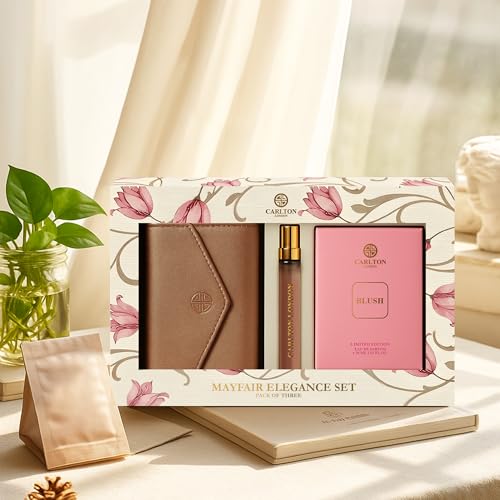 Image of Carlton London Mayfair Elegance Gift Set for Women - Blush Eau De Parfum 30ml, Travel Perfume Spray & Stylish Beige Wallet | Luxury Fragrance & Wallet Combo for Birthday, Anniversary & Wedding Gift