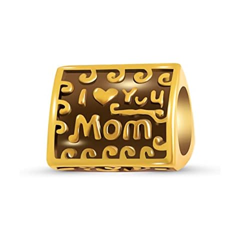 Andante-Stones 14K Gold Bead "I Love You Mom" Element Ball for European Beads Module Bracelet + Organza Pouch Cover