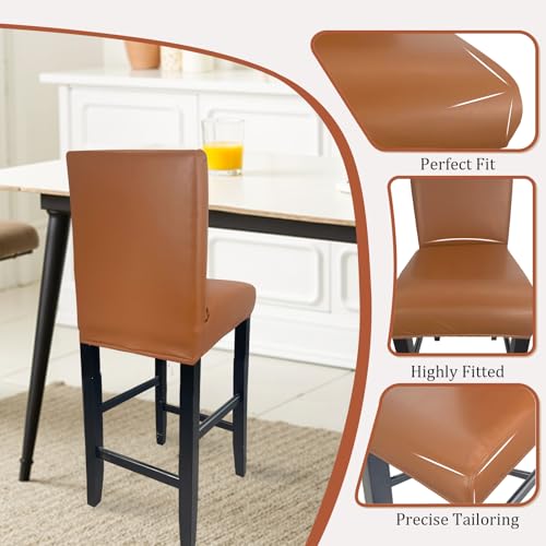 Image of PU Leather Bar Stool Covers with Backs Waterproof Bar Stool Chair Covers