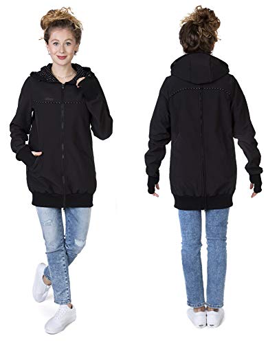 Viva la Mama Tragejacke Rückentrage Baby hinten und vorn tragen Regenjacke Windjacke Softshell Mantel Umstandsjacke - AVENTURIS schwarz Punkte - S