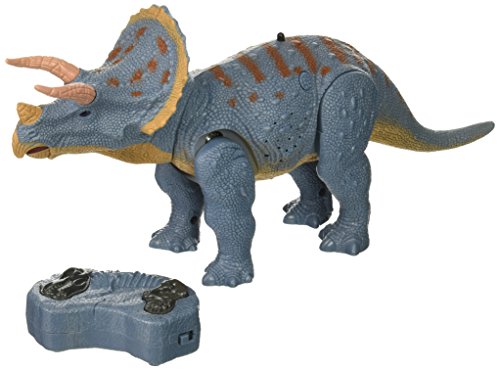 Dinosaur Planet Remote Controlled Battery Operated RC Toy Triceratops Figure w/Shaking Head, Walking Movement, Light Up Eyes & Sounds