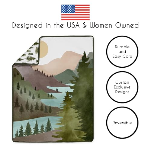 Image of Sweet Jojo Designs 4-Piece Baby Crib Bedding Set (Sage Green Woodland) for Boys or Girls, Infants /Nursery incl. Blanket, Fitted Sheet, Skirt, Diaper Stacker (Forest Nature, Pine Tree, Christmas Trees)