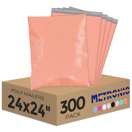 Image of Metronic Poly Mailers 24x24 300 Pack, Self Seal Large Shipping Bags for Clothing, Waterproof Shipping Envelopes for Small Businesses, Flexible Mailers Poly Bags Plastic Bags Packages Bags Peach Pink