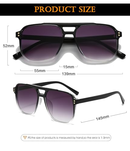 Image of EYLRIM Retro Aviator Sunglasses for Women Men Classic 70s Square Frame Sun Glasses Vintage Shades(A5 Black /Grey Gradient)