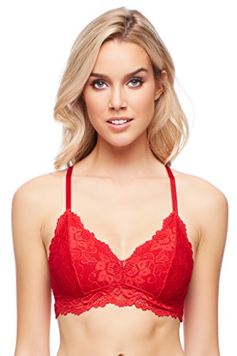 JENNY JEN Katie Women s Triangle Cup Floral Lace Bralette Unpadded Wireless Bra, Adjustable Straps | A to D Cups (Medium, True Red)