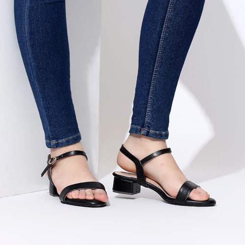 Image of TRASE Women Block Heel Sandals with Ankle Strap, Stylish and Comfortable Design, Perfect for Casual Outings