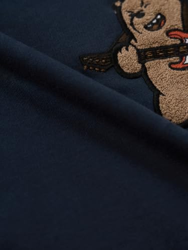 Image of The Souled Store We Bare Bears: Rockstar Women and Girls Short Sleeves Round Neck Blue Embroidered Cotton Lightweight Streetwear Casual Oversized T-Shirt