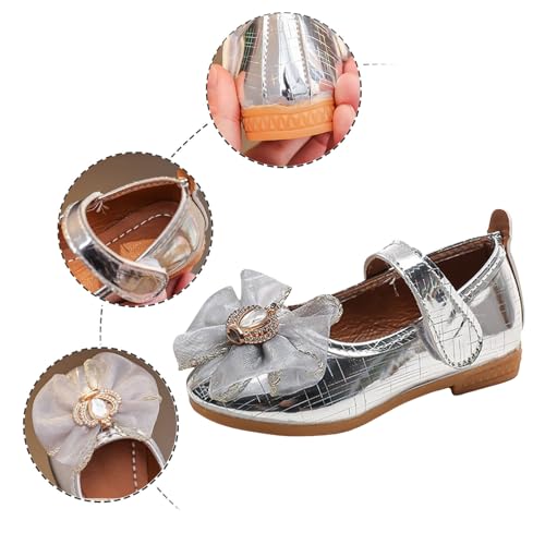 IWIHMIV Toddler Girls Mary Jane Princess Shoes with Bow for Flower Girl Wedding Party Non Slip Lightweight Dress Shoes3