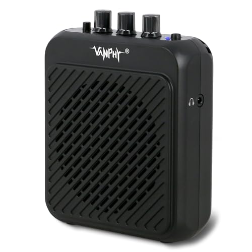 VANPHY Mini Electric Guitar Amplifier 3W Rechargeable Bluetooth Guitar Amp with Clean Overdrive Channel 5H Working Portable Small Amp for Indoor Practice and Traveling AG-03N Black