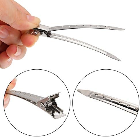 Hicarer 3.5 Inches Duck Bill Hair Clips Metal Alligator Curl Clips Sectioning Clips with Holes (Set A, 24 Pieces)