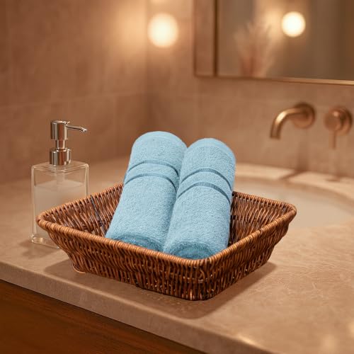 Image of MYTRIDENT Trident Hand Towels, 100% Cotton, Highly Absorbent, Super Soft, 2 Piece Hand Towel Set, 400 GSM, Hand Towel Set of 2, Gym - Spa Towel, Comfort Living Towel-Cool Blue