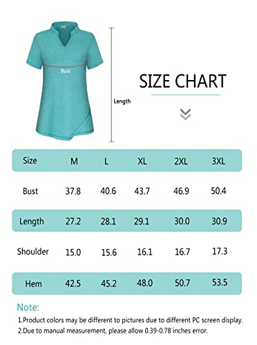 Miss Fortune Women's Golf Polo Shirts Short Sleeve, V-Neck Tennis Sport Tshirt Athletic Outdoor Running Workout Wear Performance Active Top Tee Shirt Running Clothes, Green 3Xl #TOP7