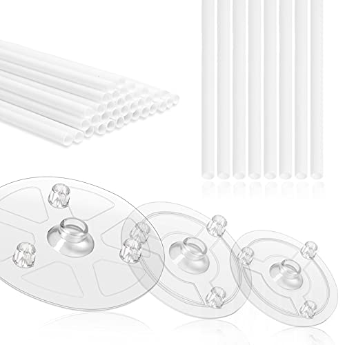 wexpw 39 Pieces Plastic White Cake Dowel Rods and Cake Cake Separator Plates 4/6/8inch, Cake Round Dowels Straws Cake Cardboards, Cake Tier Stacking Kit for Tiered Cake Construction Stacking, 9.5"