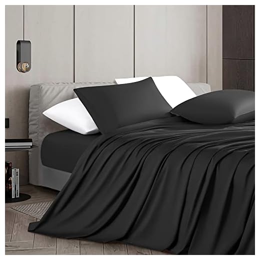 Shilucheng 1000 Thread Count Cotton King Size Sheets, Smooth Luxury Bed Sheets Set, Breathable Egyptian 100% Cotton Sheets, 16 Inch Deep Pocket-4 Piece(King, Black)