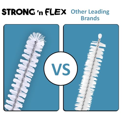 Image of Strong 'n Flex Nylon Straw Cleaner Brushes - Fan-Shaped End for Tight Spaces, Ideal for Reusable Straws, Water Bottles, Sippy Cups & Pipes - Includes Zippered Pouch - 10 inch Long - Set of 3