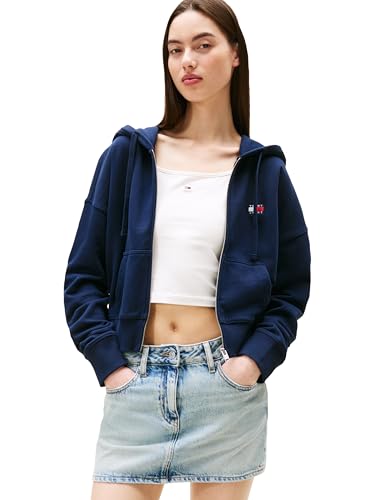 Tommy Jeans Women's Medium Weight Cropped Zip Hoodie with Embroidered Flag Logo