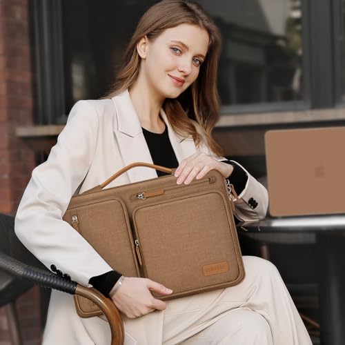 Image of MOSISO 360 Protective Laptop Case 13.3 inch, 13-13.3 inch Laptop Sleeve Compatible with MacBook Air /Pro 13 / Pro 14,HP Dell Acer ASUS,Side Open Carrying Case with 4 Zipper Pockets&Handle, Mocha
