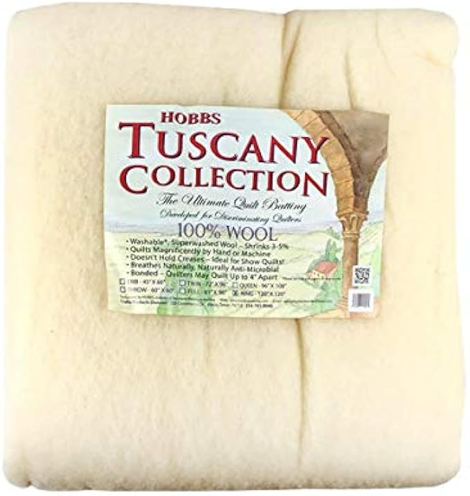 Hobbs Batting Tuscany 100% Washable Wool x 120in King, 120" x 120"