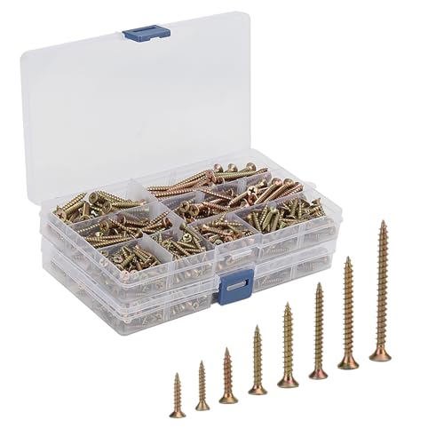 JOIKIT 670Pcs Self Tapping Wood Screws Assortment Kit, 8 Sizes Galvanised Finish Assorted Cross Pan Head Countersunk Mixed Screws Pack, Screw Sets Mixed for DIY Project, Door Hinges