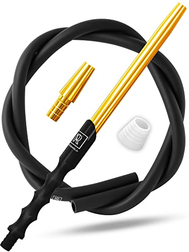 M. ROSENFELD Shisha Schlauch mit Mundstück 150cm Soft-Touch Silikonschlauch Matt (lebensmittelecht) inkl. Adapter + langes 40cm Ergonomisches Aluminium Mundstück Schwarz GOLD