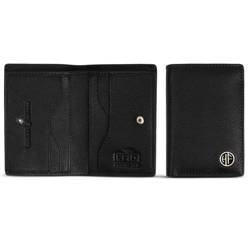 Image of HAMMONDS FLYCATCHER Genuine Leather Card Holder for Men and Women Slim RFID Blocking Bifold with 6 Card Slots Cash Compartment Compact Credit Debit Card Case Minimalist Pocket Organizer