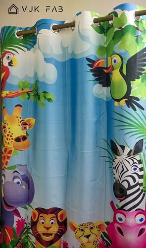 Image of 3D Printed Curtains for Kids Room Cartoon Curtains for Window 5 feet Curtain Set of 1 Pcs, Cartoon Animals Jungle