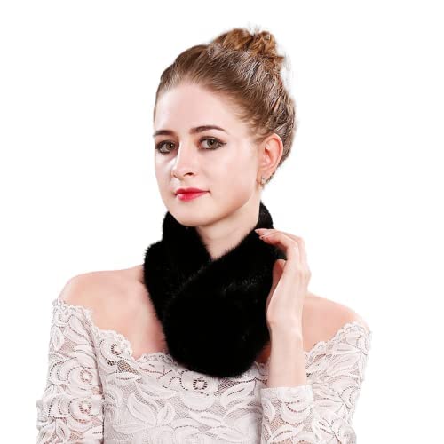 manra Women Woolen Solid Plain Soft Cold Winter Wear Fur Muffler (Black)-picture-31