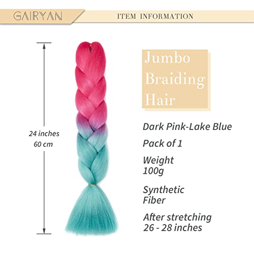 Gairyan Jumbo Braiding Hair Extensions 1pcs Ombre Jumbo Braids Hair Extensions for Braiding Synthetic Hair 1 Pack 24 inches 100g Box Braids Crochet Twist (Rose Red-Lake Blue) - Image 2