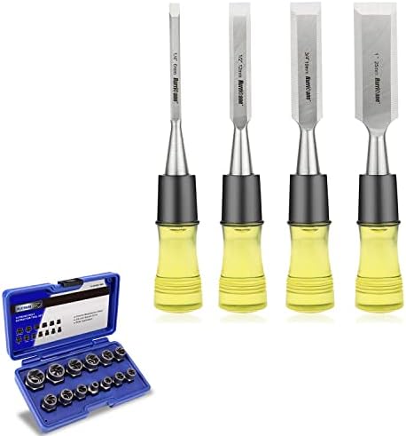 HURRICANE 4 Piece Wood Chisel Set for Woodworking with 13 Piece Impact Bolt & Nut Remover Set