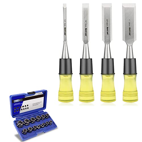 Hurricane 4 Piece Wood Chisel Set For Woodworking With 13 Piece Impact Bolt & Nut Remover Set #TOP3