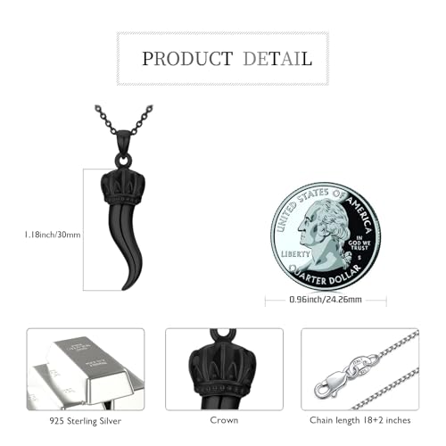 925 Sterling Silver Italian Horn Necklace Gold/Black/Silver Cornicello Pendant Necklace Italy Jewelry Gifts for Men Women4