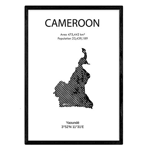 Nacnic Affiche du Cameroun. Lames de pays et de continents du monde. Taille A4 avec cadre