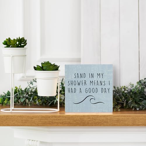 Qvapt Beach Wooden Sign,Coastal Bathroom Signs,Beach Theme Bathroom Decor,Sand in My Shower Means I Had a Great Day Wood Box Sign,Coastal Easter Decor for Home House Table Desk Shelf - Image 5